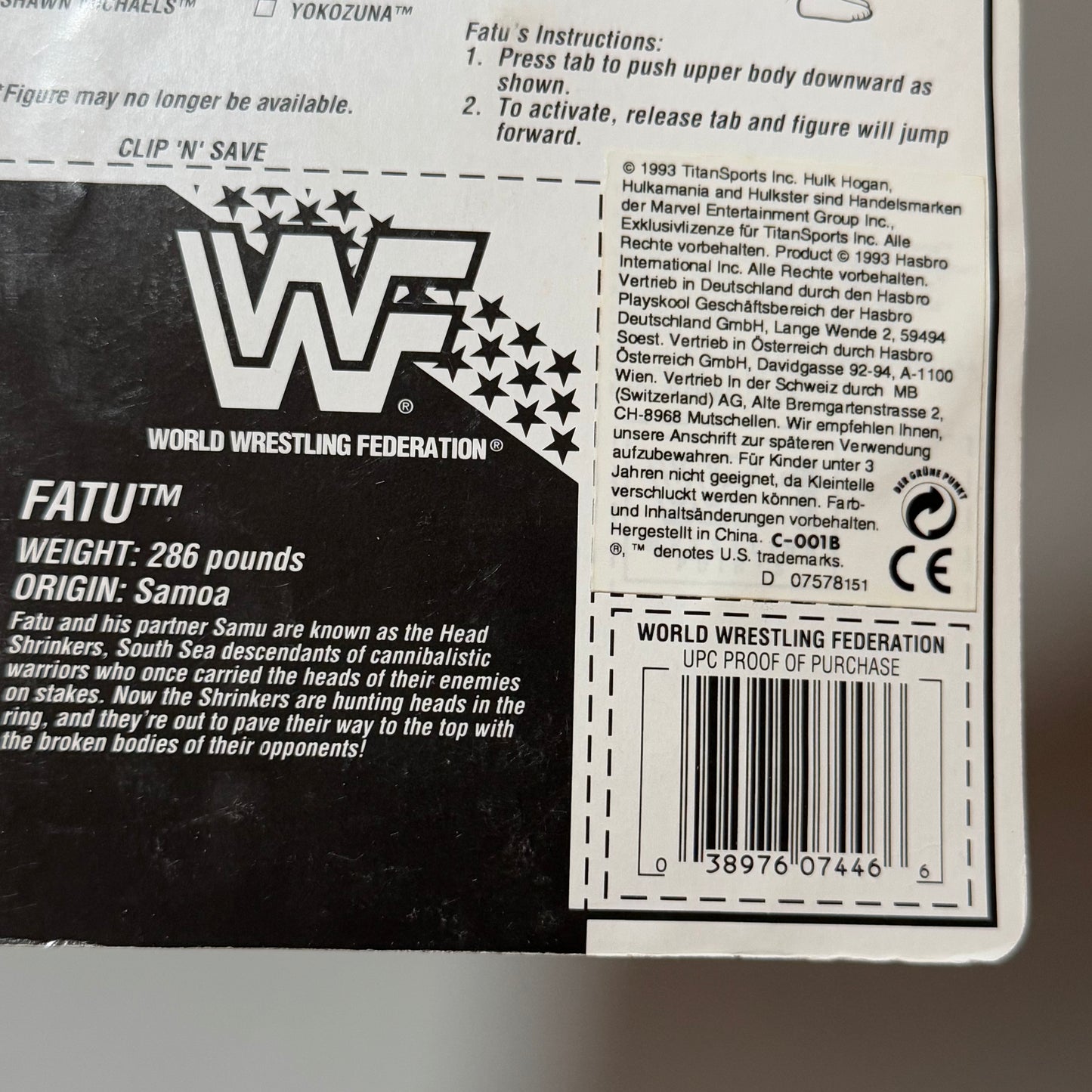 WWF Hasbro Fatu Of The Head Shrinkers Series 10 MOC