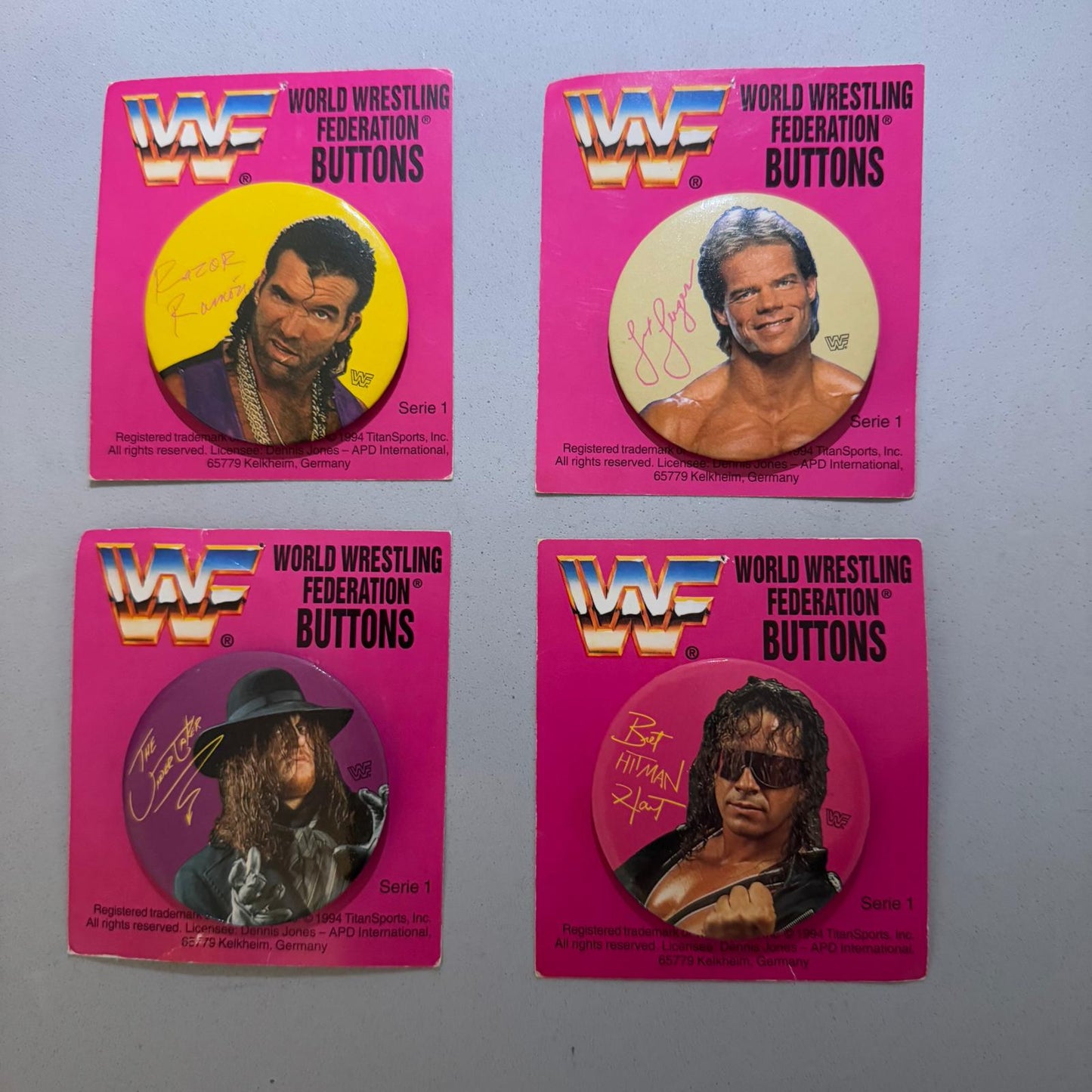 WWF Vintage Series 1 Buttons/Badges (4 Bundle)